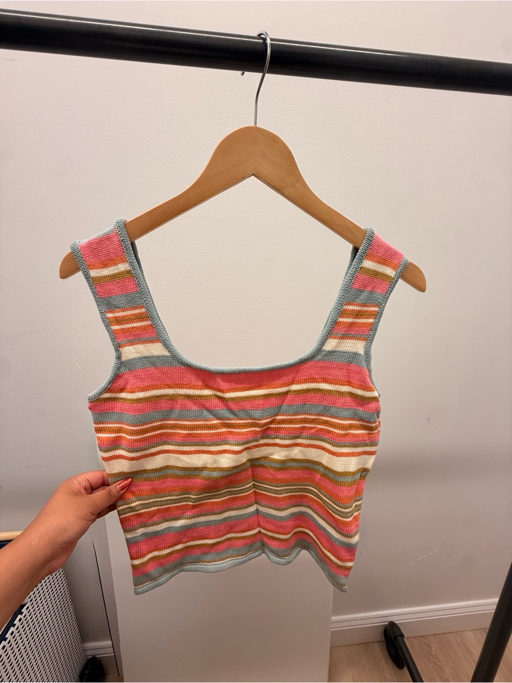 Kismet Striped Knit Tank Top in Coral, Pink, Cream and Light Blue